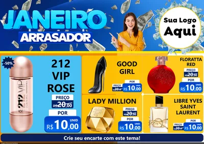 Modelo de Encarte para Encarte A4 Horizontal com o tema Janeiro Arrasador para Perfumes