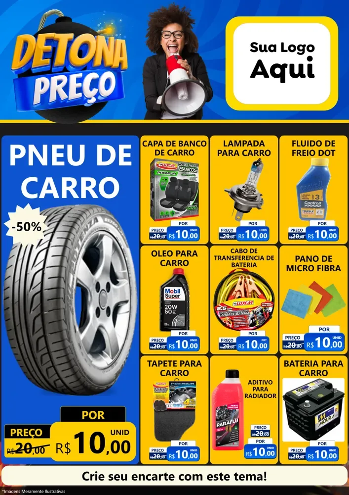 Modelo de Encarte para Encarte A4 Vertical com o tema Detona Preços para Auto peças