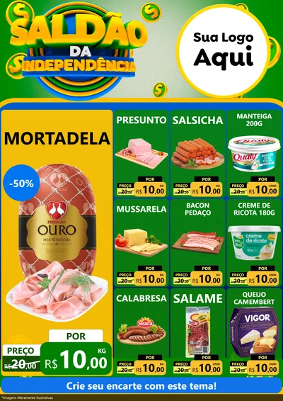 Modelo de Encarte para Encarte A4 Vertical com o tema Saldão da Indepêndencia para Frios e Laticínios