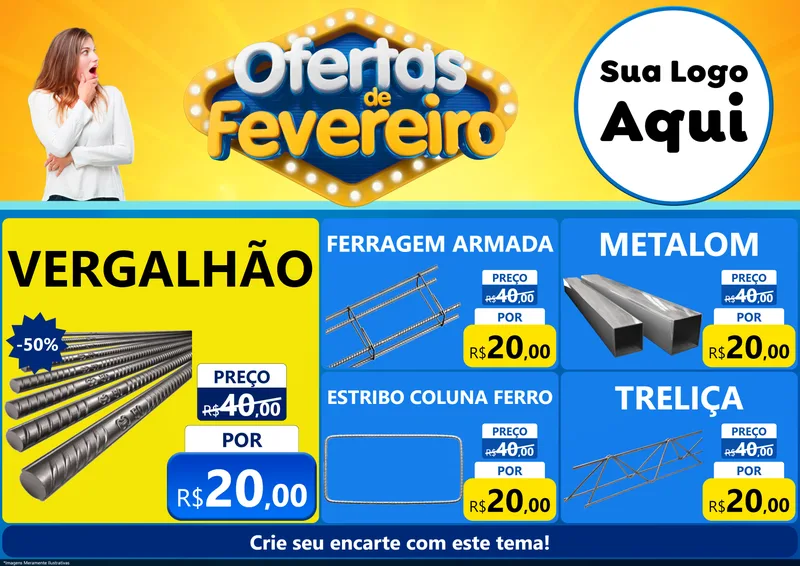 Modelo de Encarte para Encarte A4 Horizontal com o tema Ofertas de Fevereiro para Ferragens