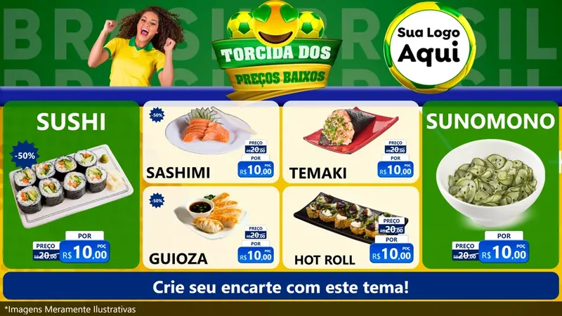 Modelo de TV para TV Horizontal com o tema Torcida dos Preços Baixos - Copa para Comida japonesa