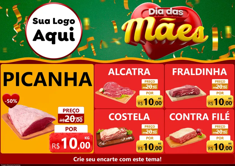 Modelo de Encarte para Encarte A4 Horizontal com o tema Dia das Mães para Açougue