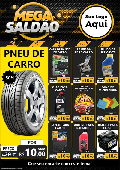Modelo de Encarte para Encarte A4 Vertical com o tema Mega Saldão para Auto peças