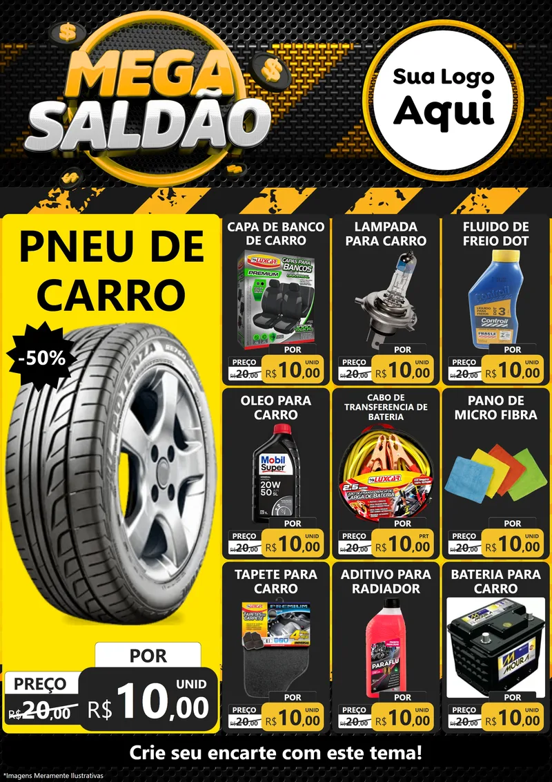 Modelo de Encarte para Encarte A4 Vertical com o tema Mega Saldão para Auto peças