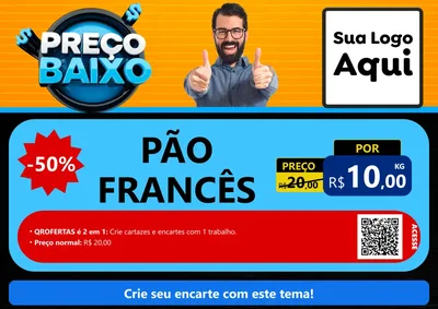 Modelo de Cartaz para Cartaz A4 Horizontal com o tema Preço Baixo para Padaria