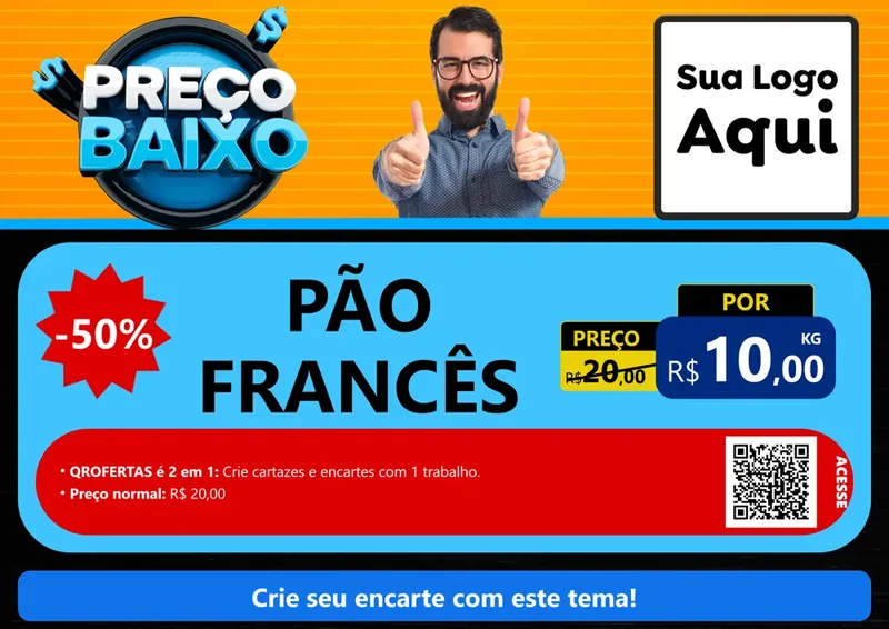 Modelo de Cartaz para Cartaz A4 Horizontal com o tema Preço Baixo para Padaria