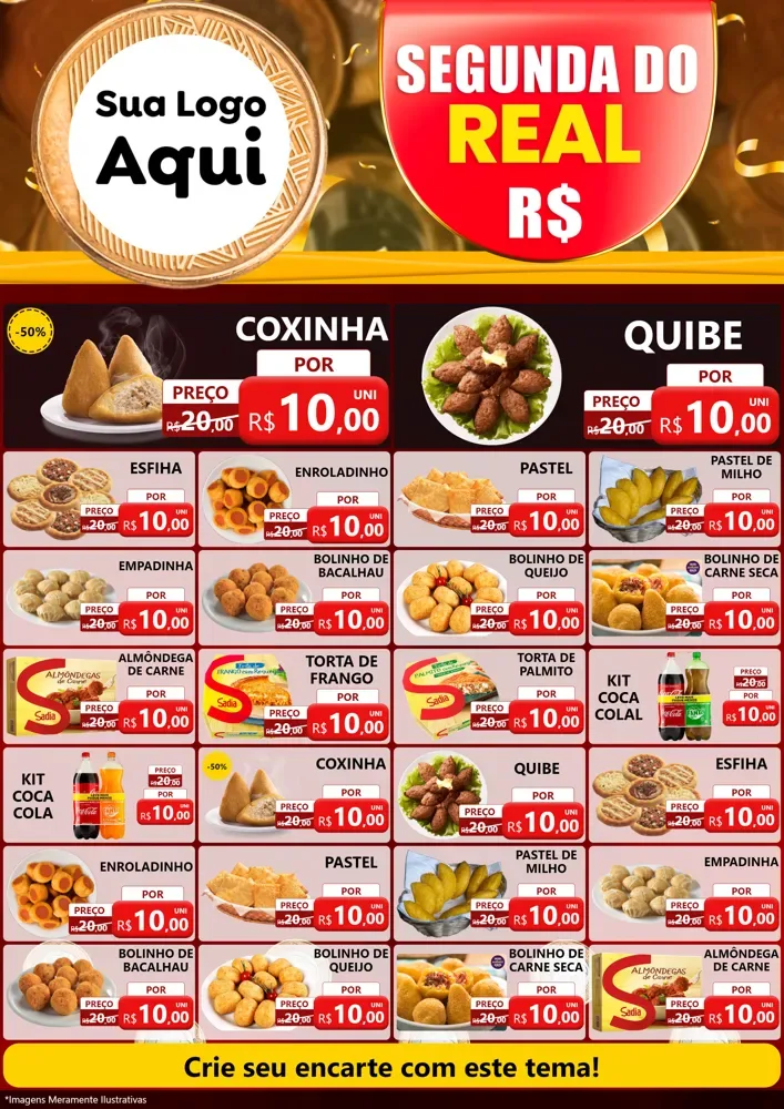 Modelo de Encarte para Encarte A4 Vertical com o tema Segunda do Real para Salgadaria