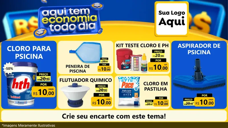 Modelo de TV para TV Horizontal com o tema Aqui Tem Economia Todo Dia para Produtos para Piscina