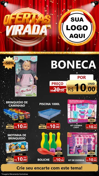 Modelo de Rede Social para Stories com o tema Ofertas da Virada para Brinquedos