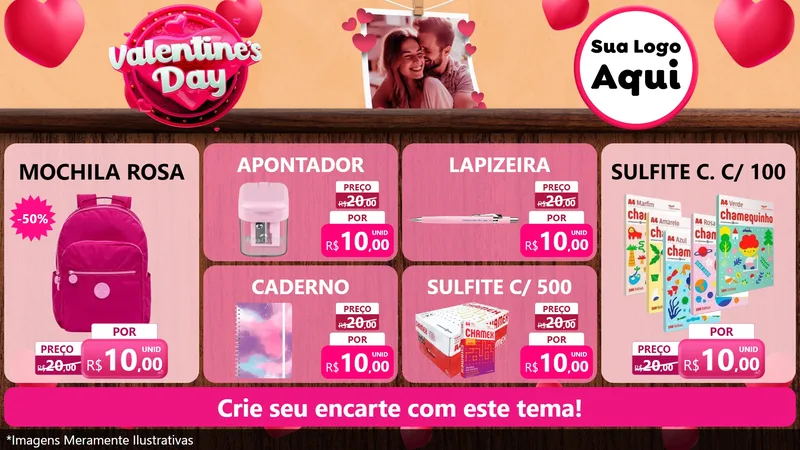 Modelo de TV para TV Horizontal com o tema Valentine's Day para Papelaria