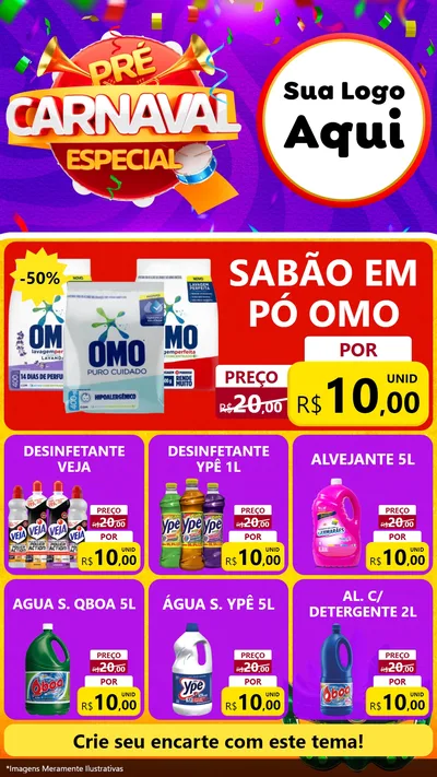 Modelo de Rede Social para Stories com o tema Pré-Carnaval Especial para Produtos de Limpeza