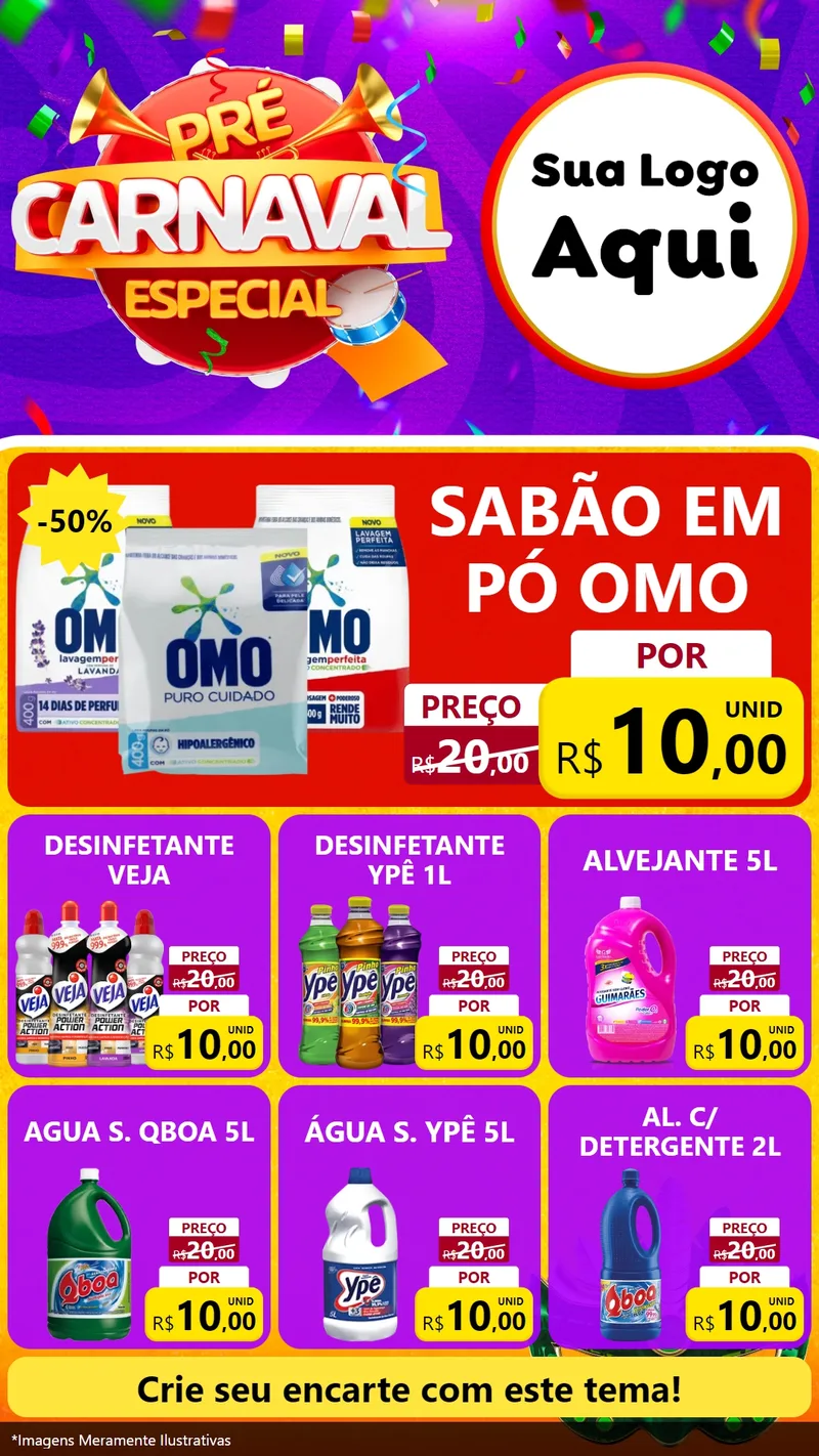 Modelo de Rede Social para Stories com o tema Pré-Carnaval Especial para Produtos de Limpeza