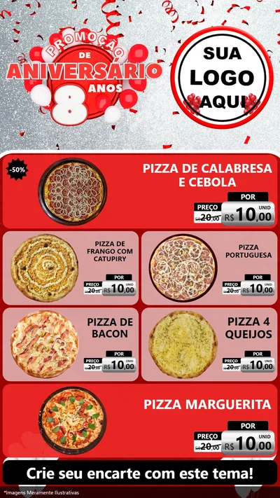 Modelo de TV para TV Vertical com o tema Promoção de Aniversário - 8 Anos para Pizzaria
