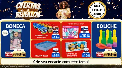 Modelo de TV para TV Horizontal com o tema Ofertas de Réveillon para Brinquedos