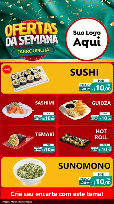 Modelo de TV para TV Vertical com o tema Ofertas da Semana Farroupilha para Comida japonesa