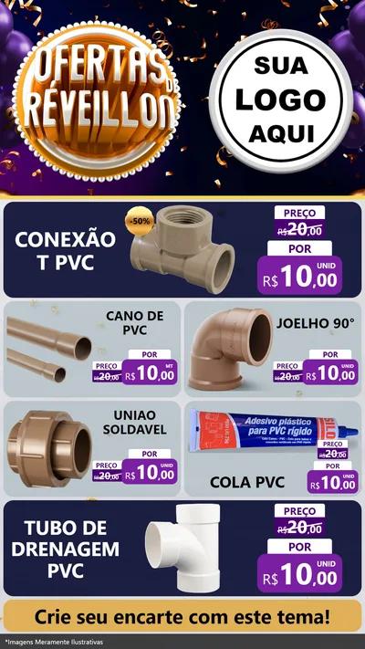 Modelo de TV para TV Vertical com o tema Ofertas de Réveillon para Tubos e conexões