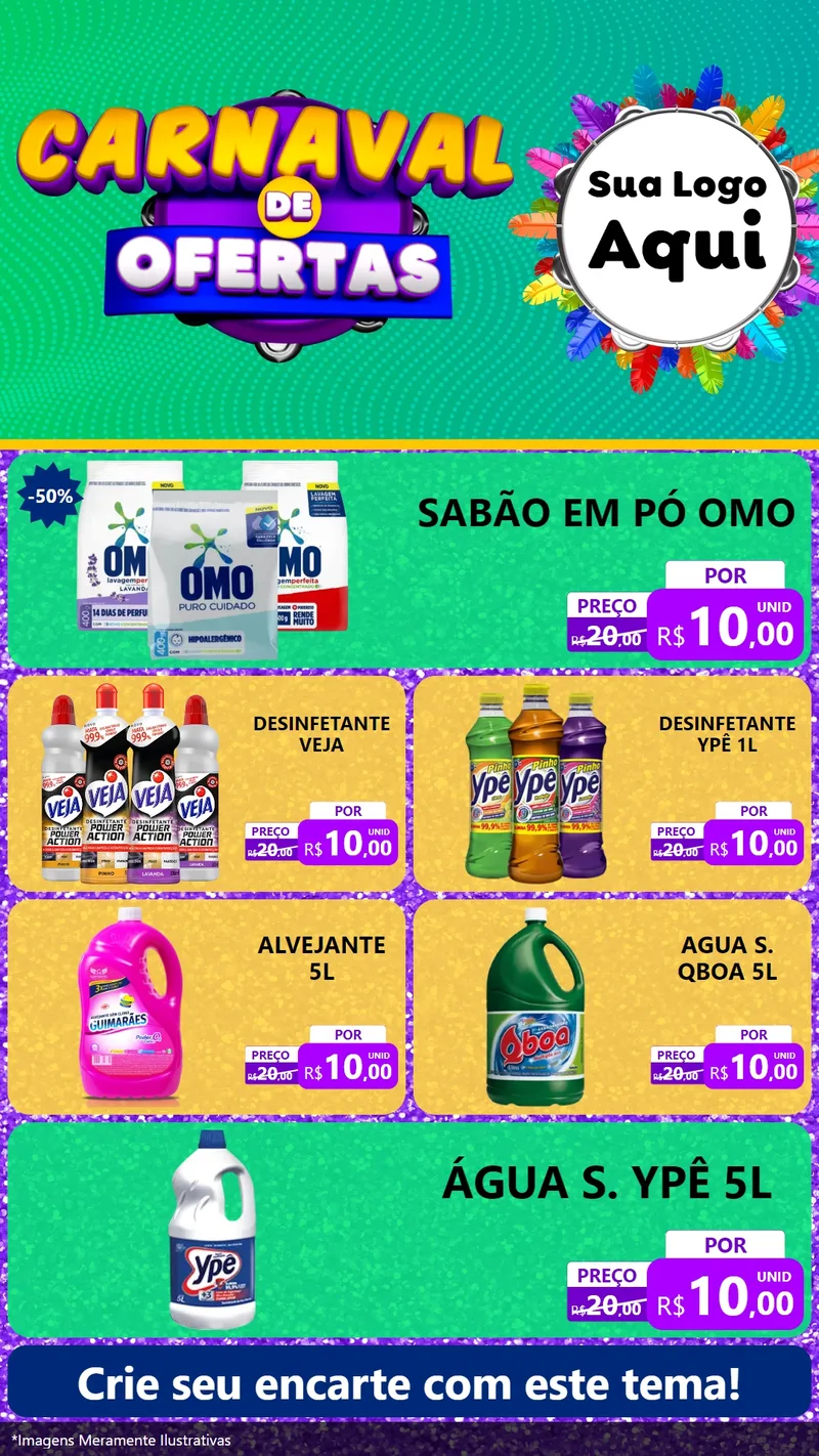 Modelo de TV para TV Vertical com o tema Carnaval de Ofertas para Produtos de Limpeza