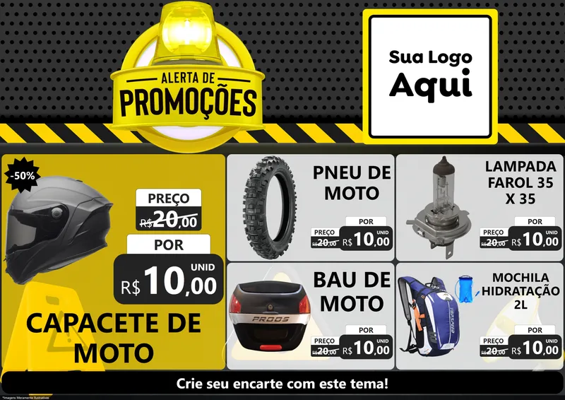 Modelo de Encarte para Encarte A4 Horizontal com o tema Alerta de Promoções para Moto peças