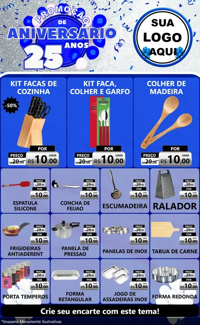 Modelo de Encarte para Encarte Grande com o tema Promoção de Aniversário - 25 Anos para Utilidades Domésticas