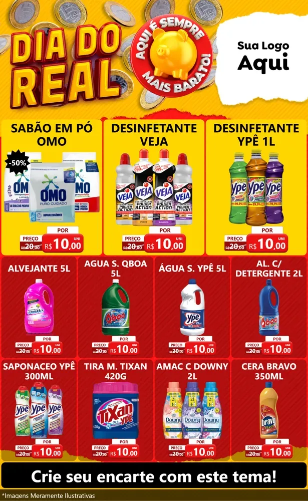 Modelo de Encarte para Encarte Grande com o tema Dia Do Real para Produtos de Limpeza