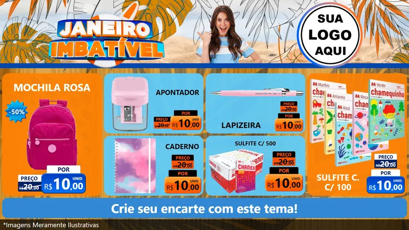 Modelo de TV para TV Horizontal com o tema Janeiro Imbatível para Papelaria