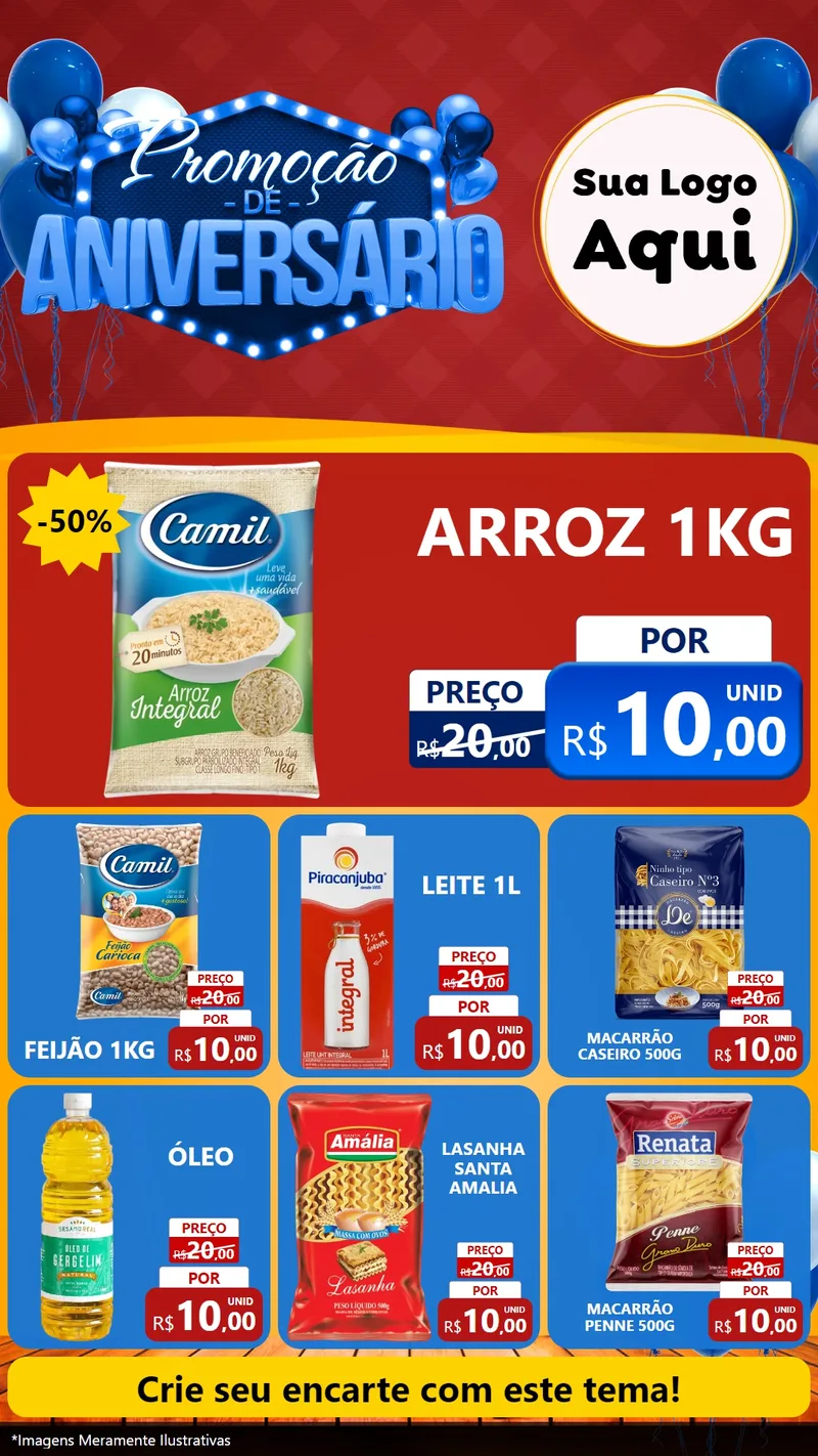 Modelo de Rede Social para Stories com o tema Promoção de Aniversário para Supermercado