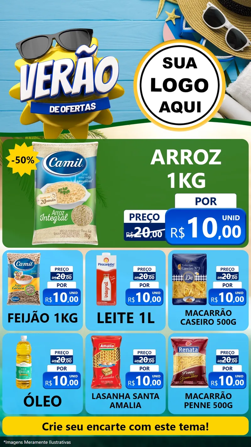 Modelo de Rede Social para Stories com o tema Verão de Ofertas para Supermercado