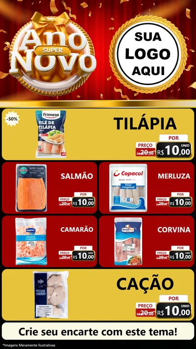 Modelo de TV para TV Vertical com o tema Super Ano Novo para Peixaria
