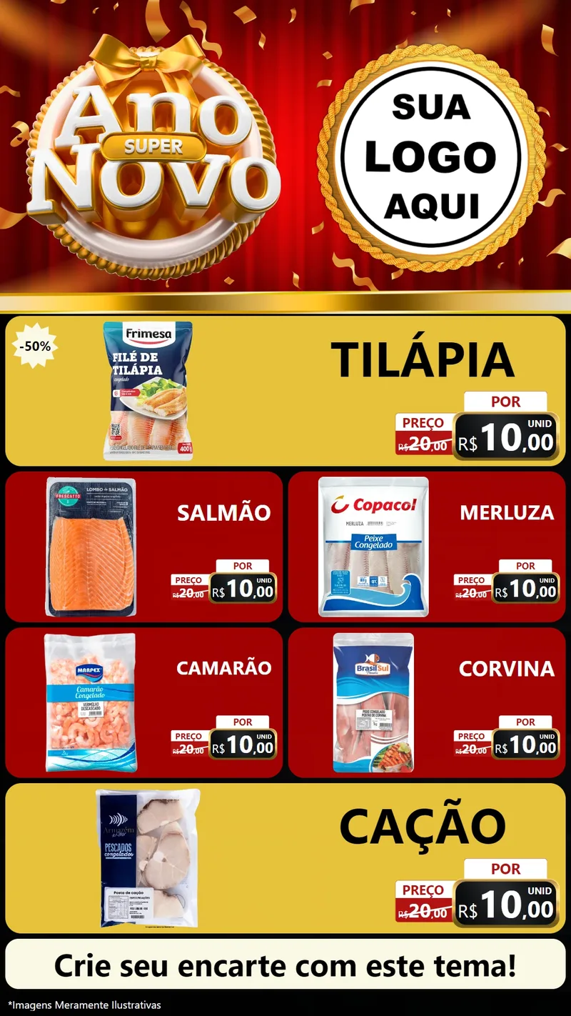 Modelo de TV para TV Vertical com o tema Super Ano Novo para Peixaria