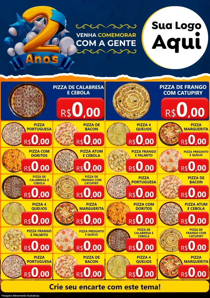 Modelo de Encarte para Encarte A4 Vertical com o tema Aniversário de 2 anos para Pizzaria