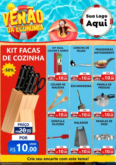 Modelo de Encarte para Encarte A4 Vertical com o tema Verão da Economia para Utilidades Domésticas