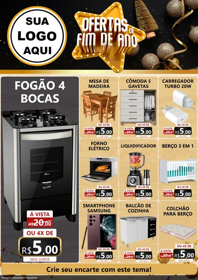 Modelo de Encarte para Encarte A4 Vertical com o tema Ofertas de Fim de Ano para Móveis e Eletro
