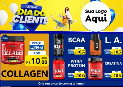 Modelo de Encarte para Encarte A4 Horizontal com o tema Especial Dia do Cliente para Suplementos alimentares