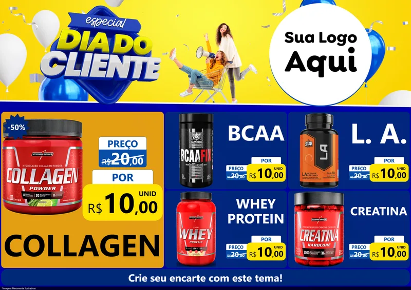 Modelo de Encarte para Encarte A4 Horizontal com o tema Especial Dia do Cliente para Suplementos alimentares