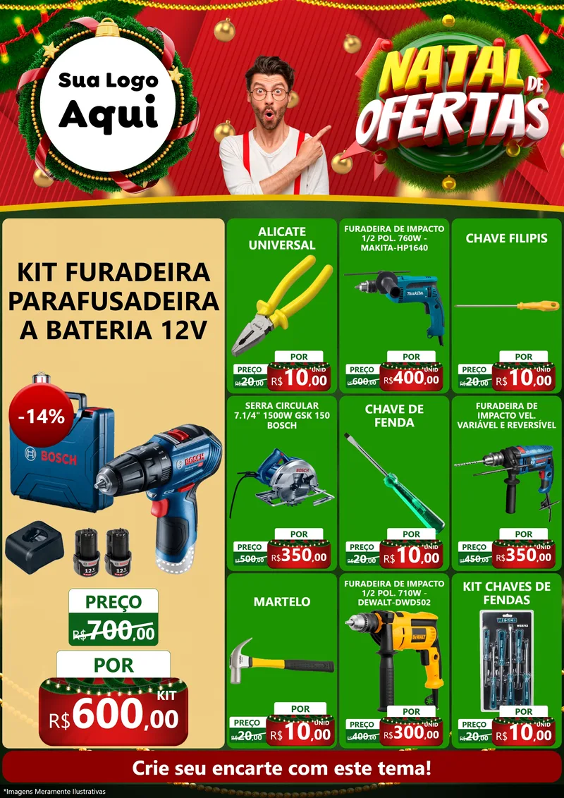 Modelo de Encarte para Encarte A4 Vertical com o tema Natal de Ofertas para Maquinas e Ferramentas