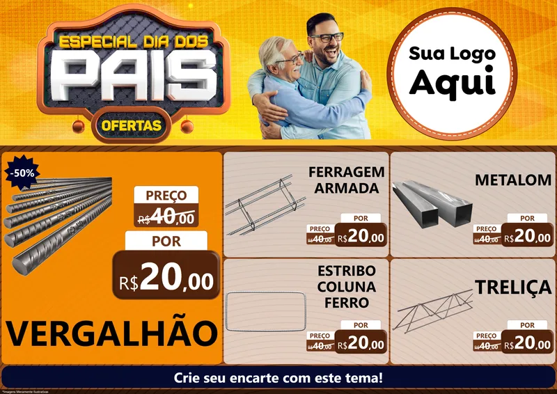 Modelo de Encarte para Encarte A4 Horizontal com o tema Especial Dia dos Pais para Ferragens