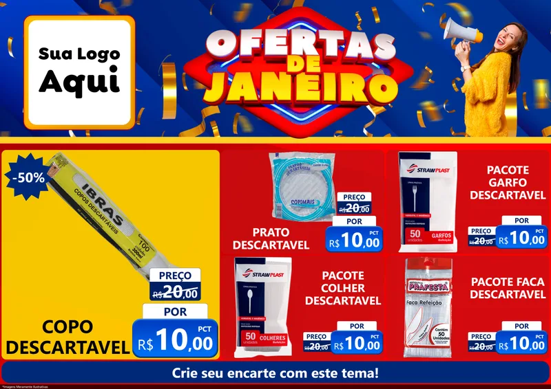 Modelo de Encarte para Encarte A4 Horizontal com o tema Ofertas de Janeiro para Embalagens