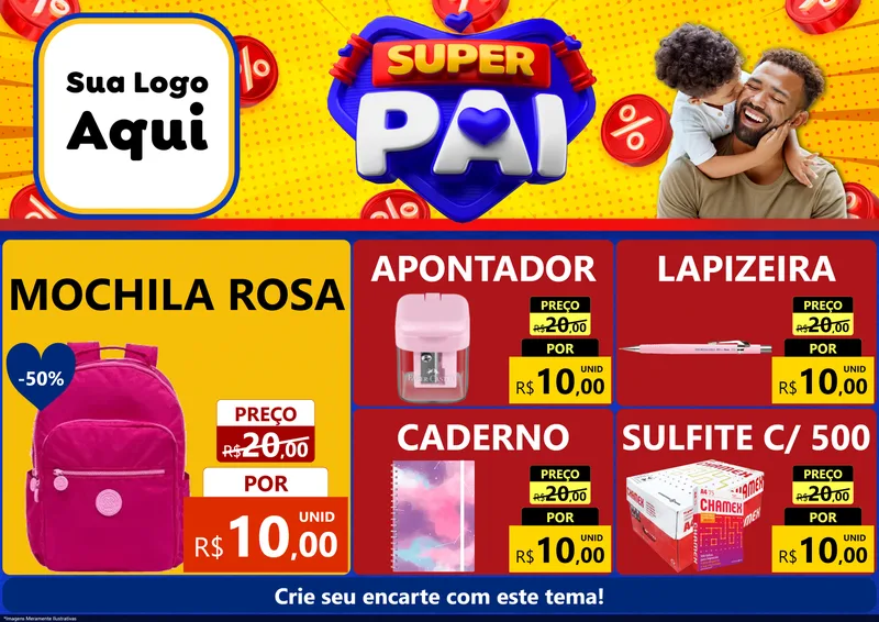 Modelo de Encarte para Encarte A4 Horizontal com o tema Super Pai para Papelaria