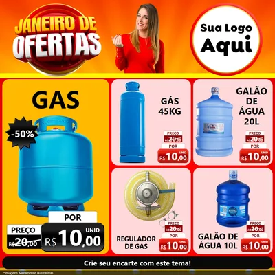 Modelo de Rede Social para Feed Facebook com o tema Janeiro de Ofertas para Água e gás