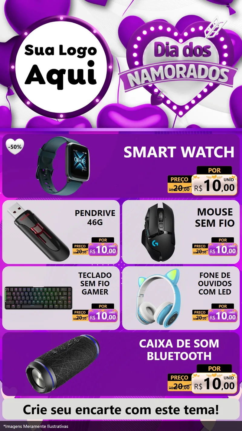 Modelo de TV para TV Vertical com o tema Dia dos Namorados para Informática