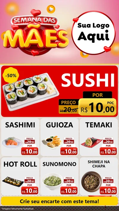 Modelo de Rede Social para Stories com o tema Semana das Mães para Comida japonesa