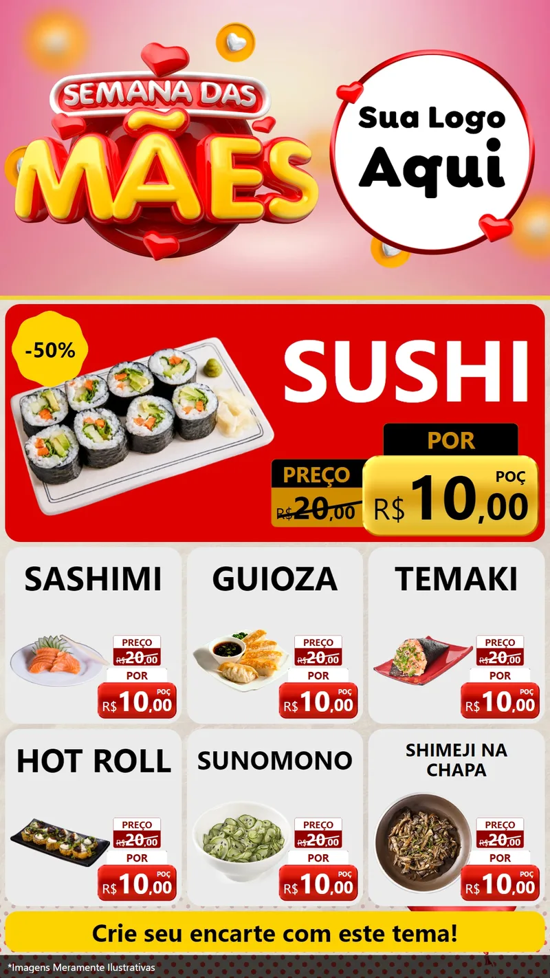 Modelo de Rede Social para Stories com o tema Semana das Mães para Comida japonesa