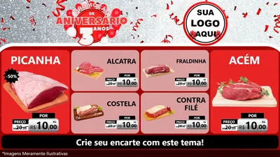 Modelo de TV para TV Horizontal com o tema Promoção de Aniversário - 3 Anos para Açougue