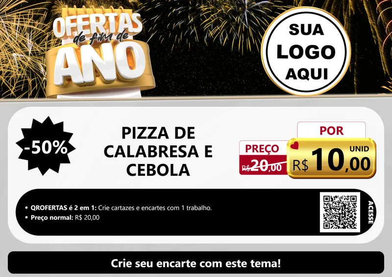 Modelo de Cartaz para Cartaz A4 Horizontal com o tema Ofertas de Fim de Ano para Pizzaria