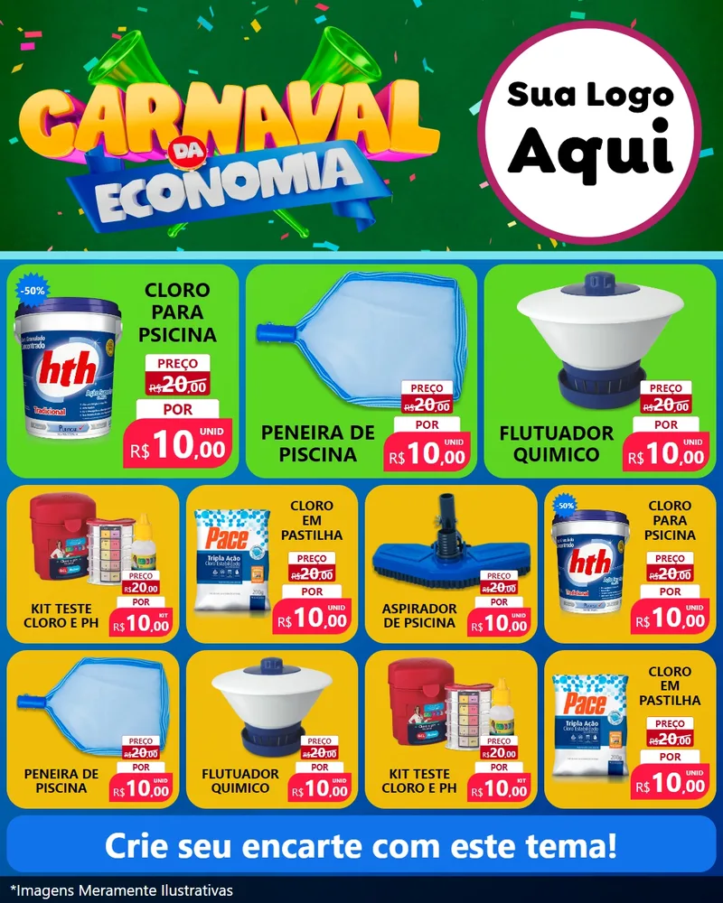 Modelo de Rede Social para Feed Instagram com o tema Carnaval da Economia para Produtos para Piscina