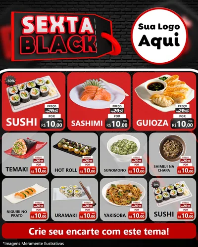Modelo de Rede Social para Feed Instagram com o tema Sexta Black para Comida japonesa