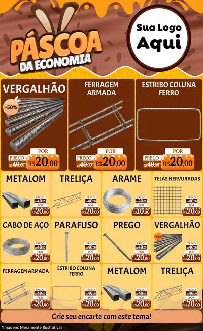 Modelo de Encarte para Encarte Grande com o tema Páscoa da Economia para Ferragens