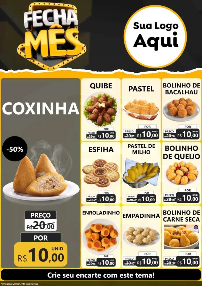 Modelo de Encarte para Encarte A4 Vertical com o tema Fecha Mês para Salgadaria