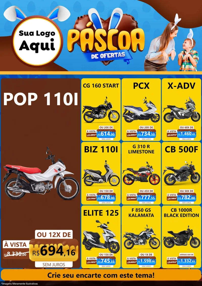 Modelo de Encarte para Encarte A4 Vertical com o tema Páscoa de Ofertas para Concessionaria de Motos