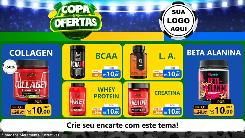 Modelo de TV para TV Horizontal com o tema Copa de Ofertas para Suplementos alimentares